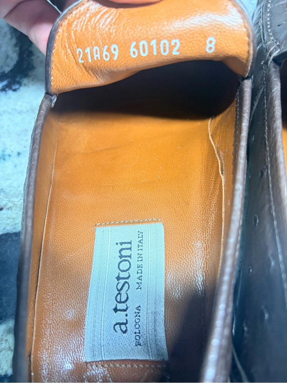 A. Testoni Brown Genuine Ostrich Leather Loafers Italy UK 8 G US ~9.5